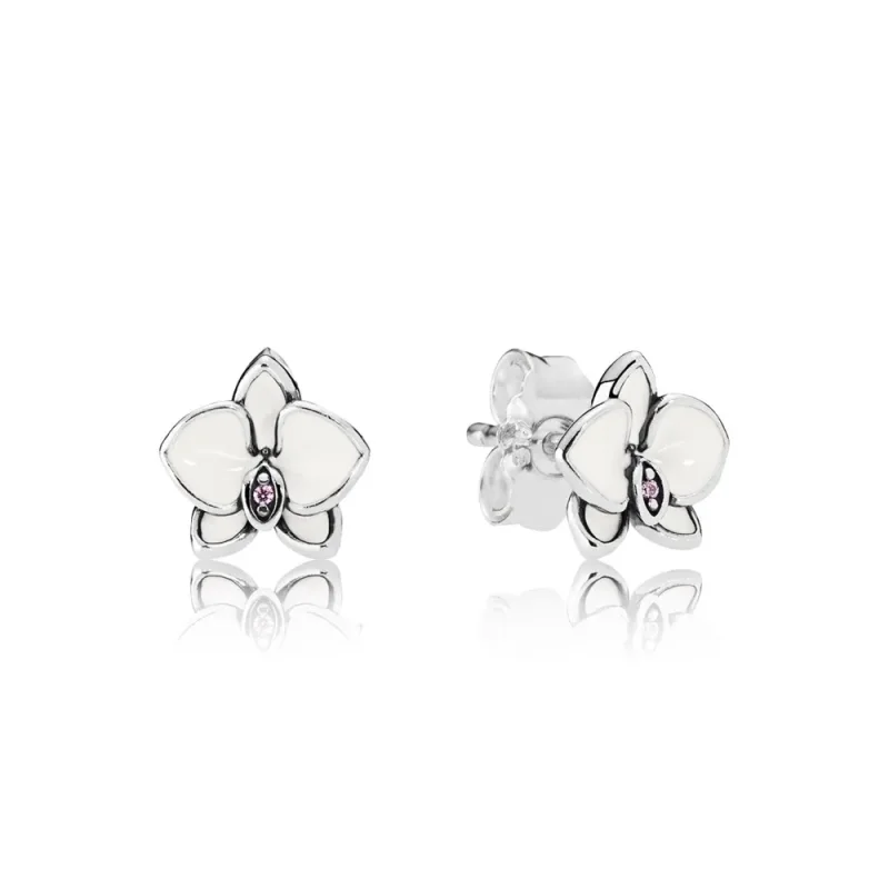 (slika za) PANDORA Orchids, beli emajlirani prozorni uhani CZ - 290749EN12 - Slika izdelka