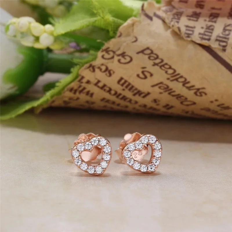 (slika za) PANDORA Rose™ Captured Hearts s prozornimi uhani CZ Stud - 280528CZ - Ogled 2