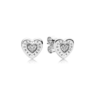 (slika za) PANDORA Signature Heart Stud Uhani, Clear CZ - 297382CZ