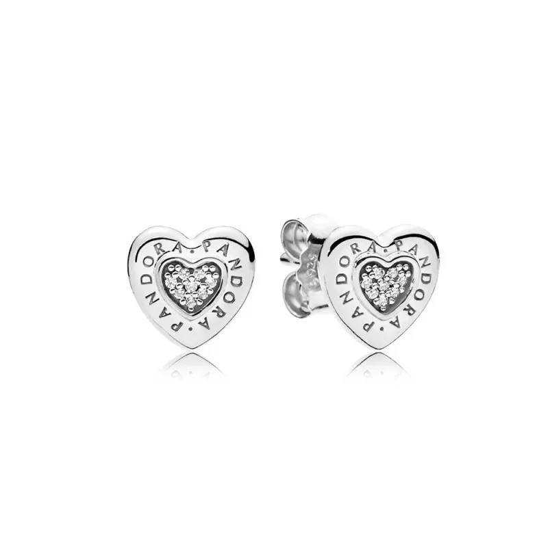 (slika za) PANDORA Signature Heart Stud Uhani, Clear CZ - 297382CZ - Slika izdelka