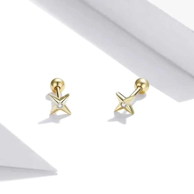 Pandora Style 18ct pozlačeni uhani z zlatimi zvezdami - SCE1117