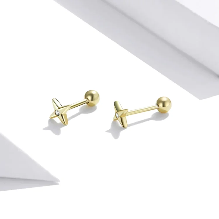 Pandora Style 18ct pozlačeni uhani z zlatimi zvezdami - SCE1117