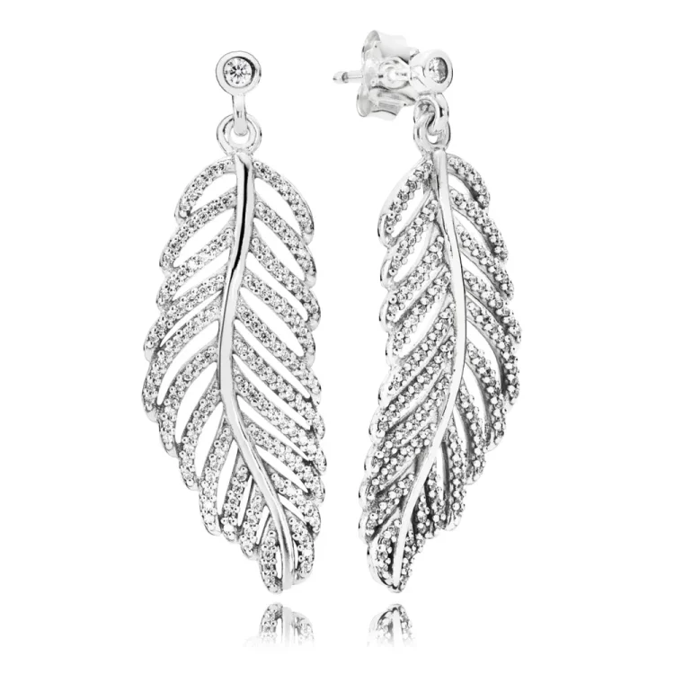 PANDORA Svetleči uhani s perjem - 290584CZ