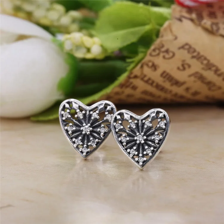 PANDORA uhani Hearts of Winter, prozorna CZ - 296368CZ