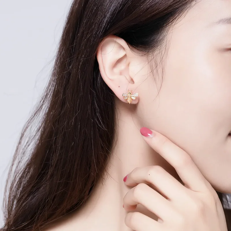 (slika za) Pozlačeni uhani s čebelami reiki v slogu Pandora - SCE344-B - Ogled 4