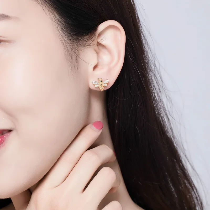 (slika za) Pozlačeni uhani s čebelami reiki v slogu Pandora - SCE344-B - Ogled 5