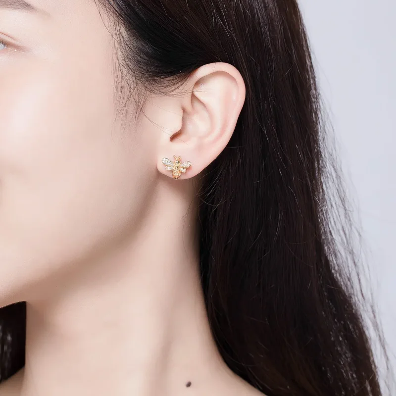 (slika za) Pozlačeni uhani s čebelami reiki v slogu Pandora - SCE344-B - Ogled 6