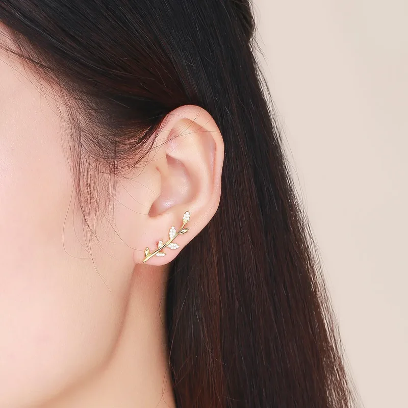 (slika za) Pozlačeni uhani z vejicami listov v stilu Pandora - SCE556 - Ogled 4