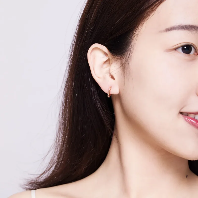 (slika za) Preprosti obročasti uhani iz rožnatega zlata v stilu Pandora - BSE119 - Ogled 7