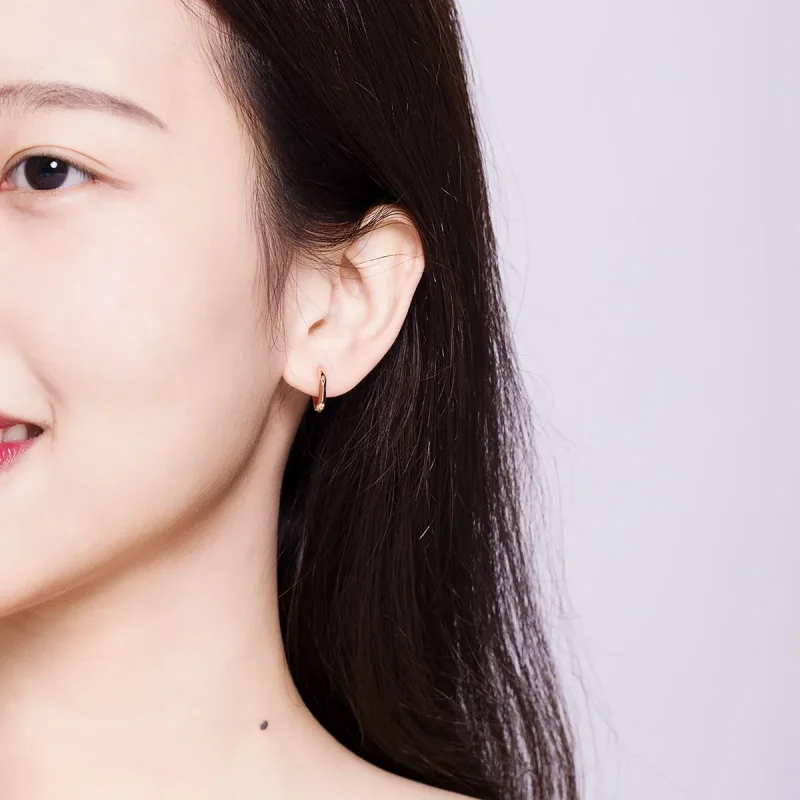 (slika za) Preprosti obročasti uhani iz rožnatega zlata v stilu Pandora - BSE119 - Ogled 8