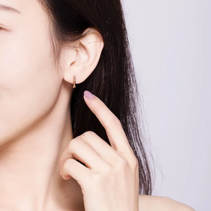 (slika za) Preprosti obročasti uhani iz rožnatega zlata v stilu Pandora - BSE119 - Ogled 9