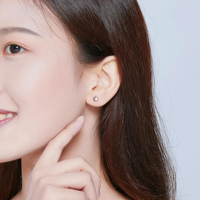 (slika za) Preprosti uhani iz rožnatega zlata v stilu Pandora - SCE705-C - Ogled 6