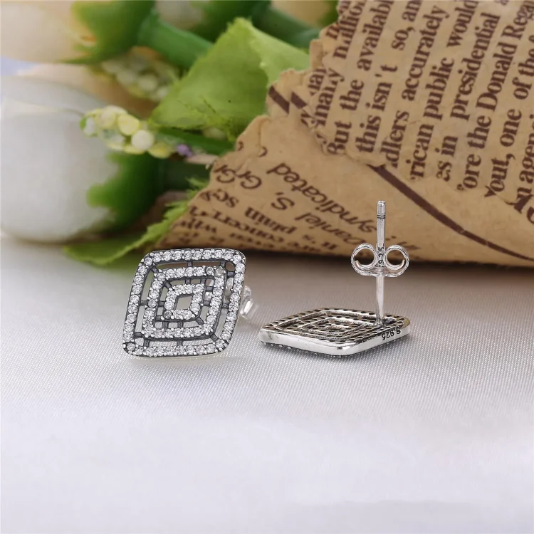 Prozorni uhani CZ z geometrijskimi črtami PANDORA - 296208CZ