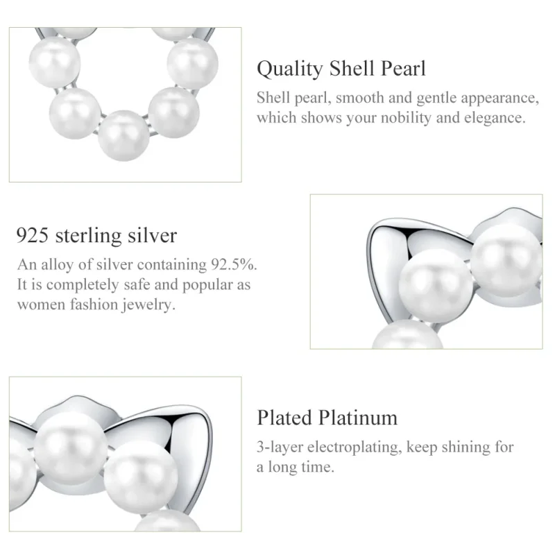 (slika za) Srebrni biserni mačji uhani v slogu Pandora - SCE688 - Ogled 2