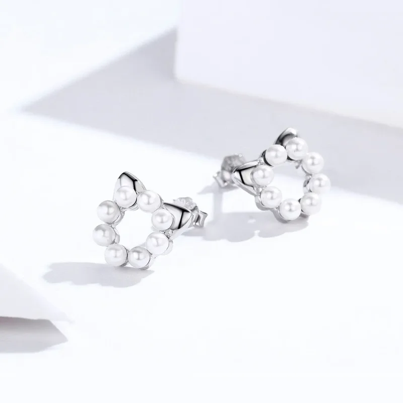 (slika za) Srebrni biserni mačji uhani v slogu Pandora - SCE688 - Ogled 4