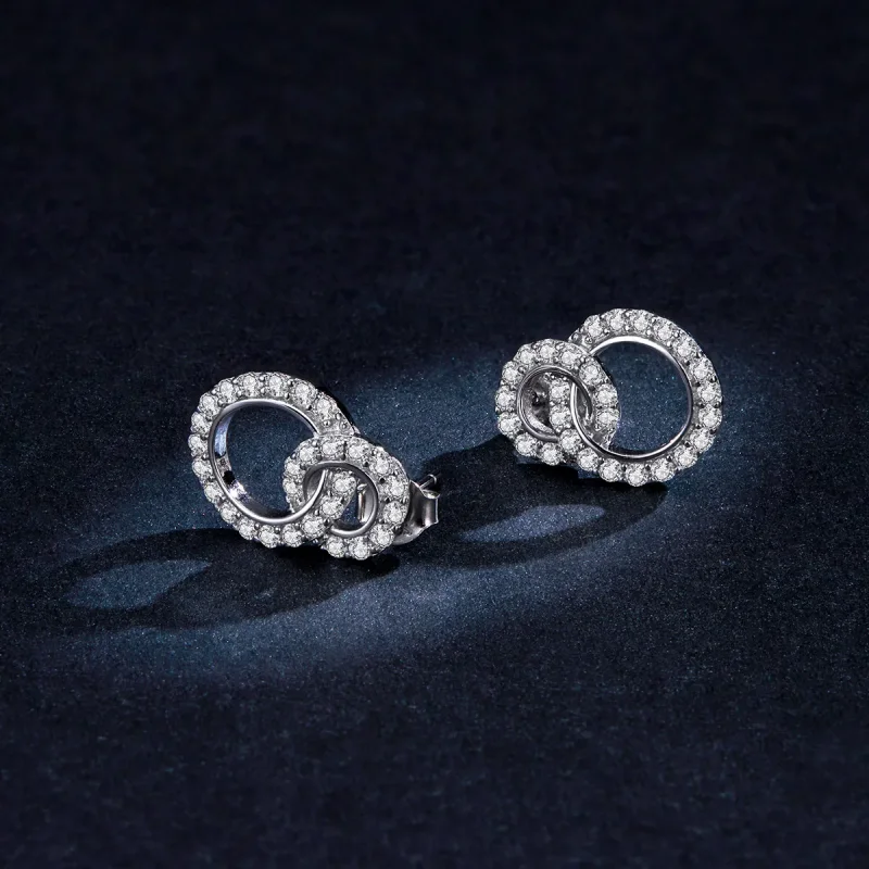 (slika za) Srebrni bleščeči dvojni uhani s čepki v slogu Pandora - BSE388 - Ogled 5