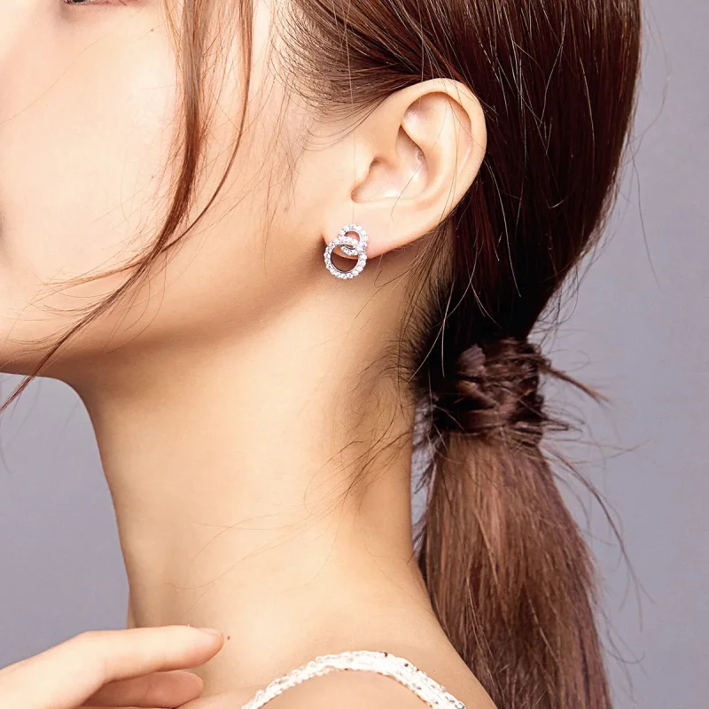 (slika za) Srebrni bleščeči dvojni uhani s čepki v slogu Pandora - BSE388 - Ogled 6