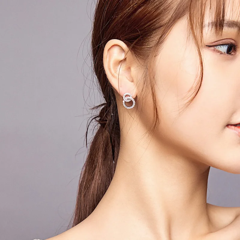 (slika za) Srebrni bleščeči dvojni uhani s čepki v slogu Pandora - BSE388 - Ogled 7