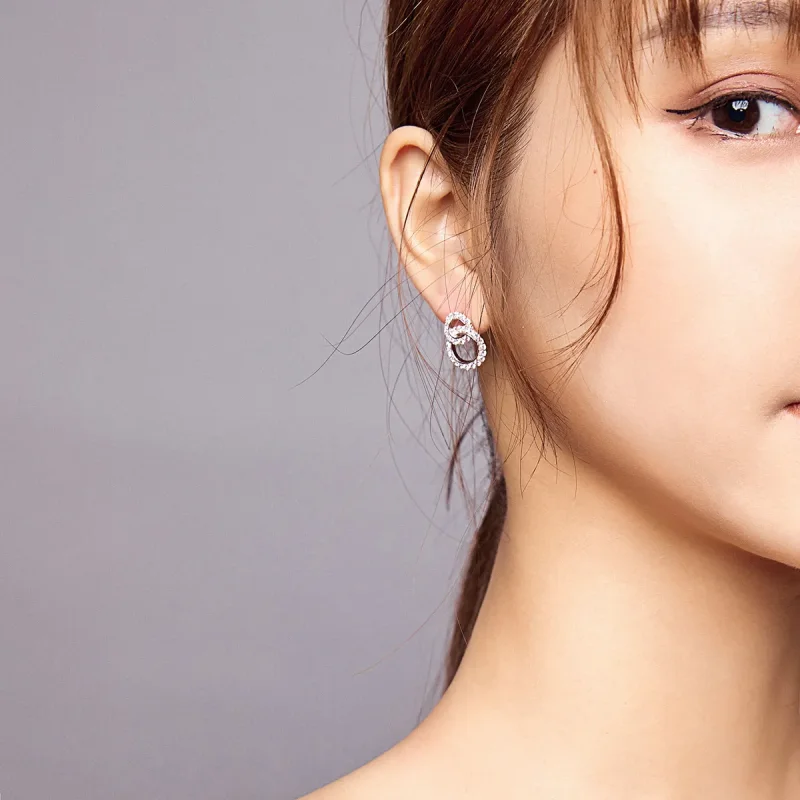 (slika za) Srebrni bleščeči dvojni uhani s čepki v slogu Pandora - BSE388 - Ogled 8