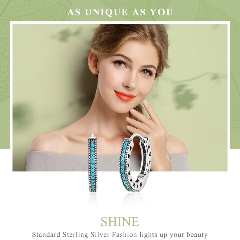 (slika za) Srebrni bleščeči obročasti uhani v stilu Pandora - SCE493 - Ogled 2