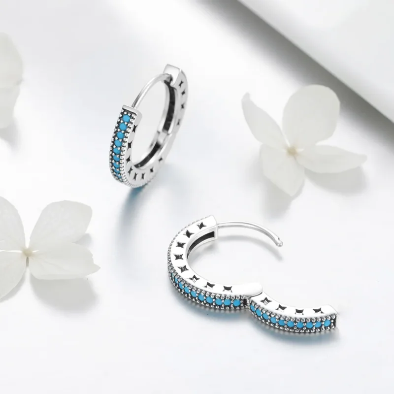 (slika za) Srebrni bleščeči obročasti uhani v stilu Pandora - SCE493 - Ogled 4