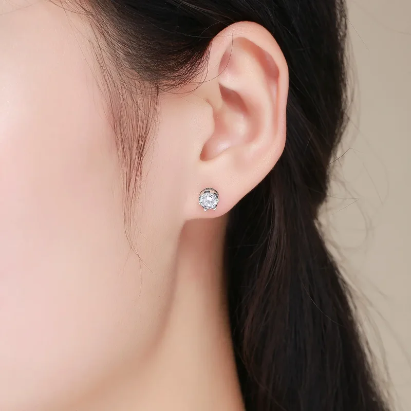 (slika za) Srebrni bleščeči uhani s krono v slogu Pandora - SCE311 - Ogled 6