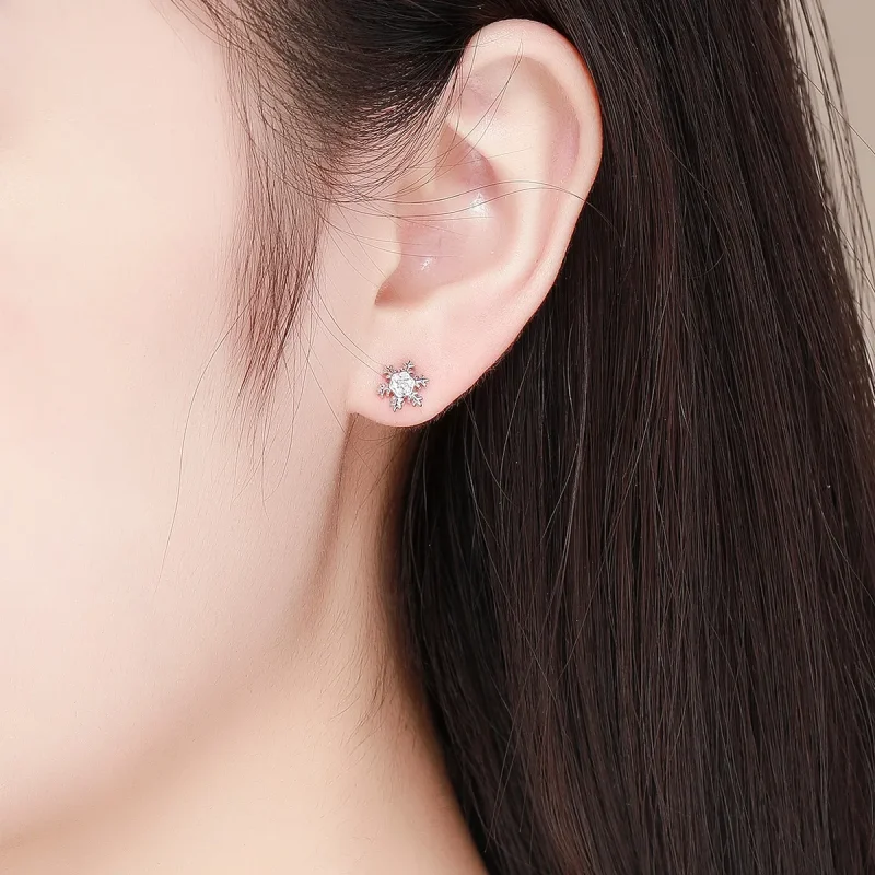 (slika za) Srebrni elegantni uhani s snežinkami v slogu Pandora - BSE009 - Ogled 5