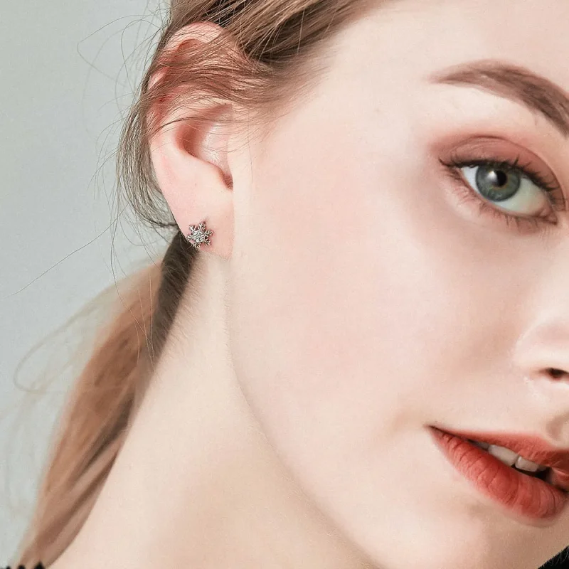 (slika za) Srebrni elegantni uhani s snežinkami v slogu Pandora - BSE009 - Ogled 6