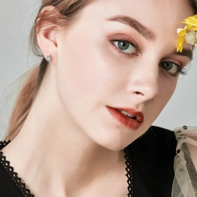 (slika za) Srebrni elegantni uhani s snežinkami v slogu Pandora - BSE009 - Ogled 7