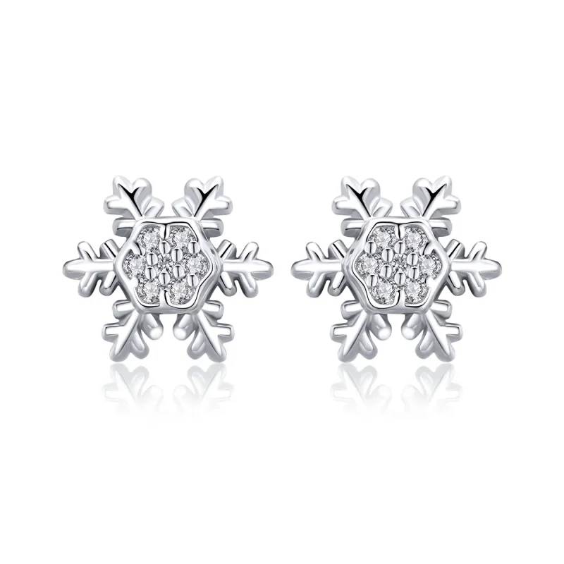 (slika za) Srebrni elegantni uhani s snežinkami v slogu Pandora - BSE009 - Slika izdelka