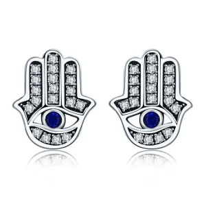 (slika za) Srebrni hamsa uhani v slogu Pandora - SCE389