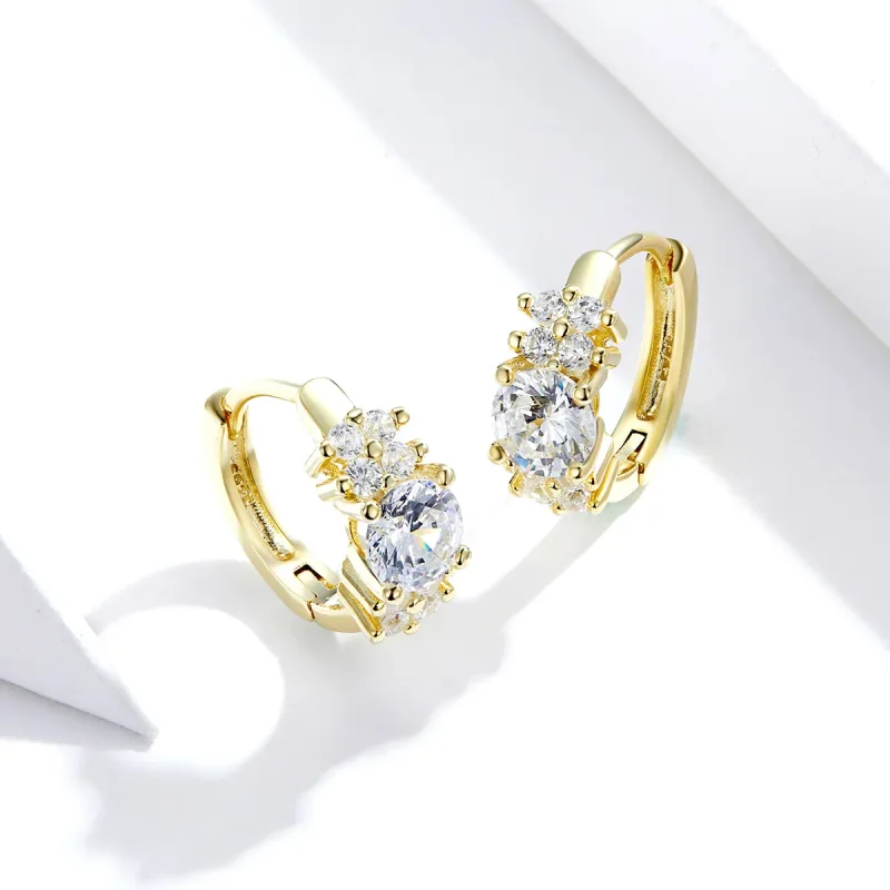 (slika za) Srebrni in pozlačeni romantični sijoči uhani v slogu Pandora - SCE485-B - Ogled 2