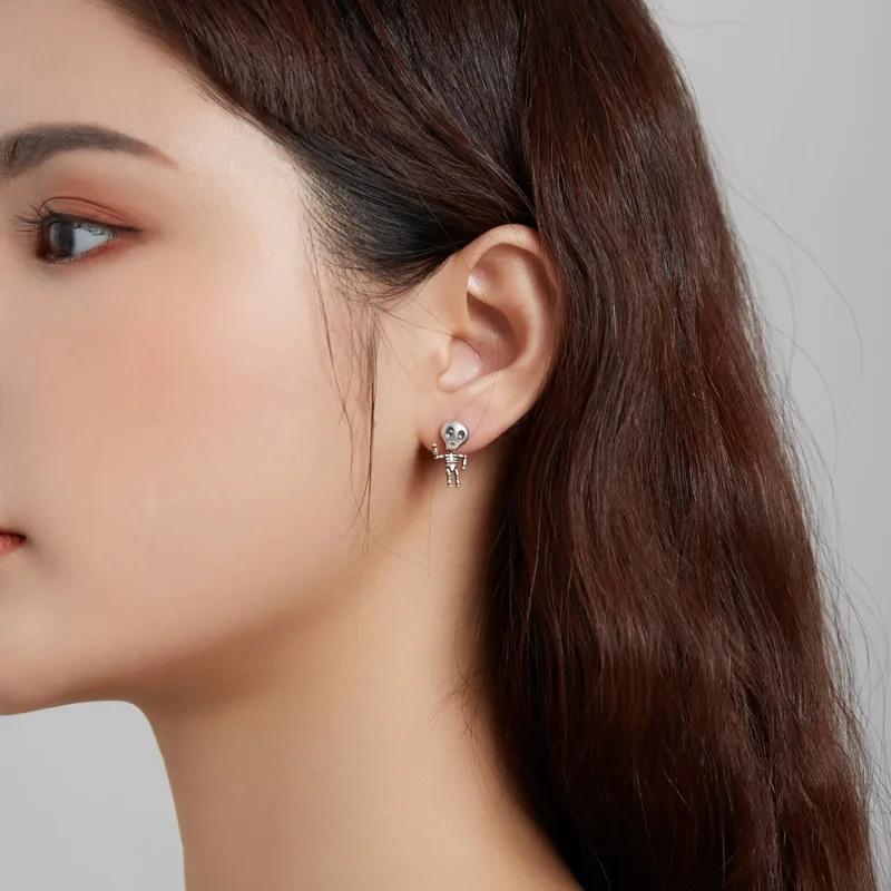 (slika za) Srebrni kul okostnjaški uhani v slogu Pandora - SCE1110 - Ogled 6