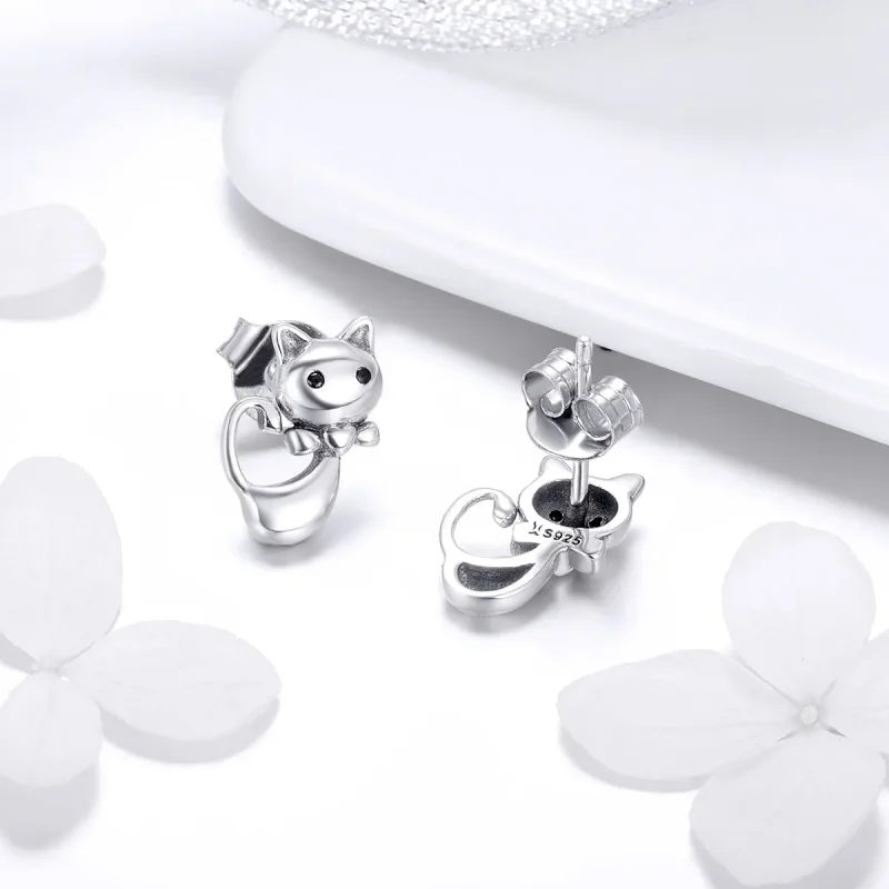 (slika za) Srebrni lepljivi mačji uhani v slogu Pandora - SCE450 - Ogled 4