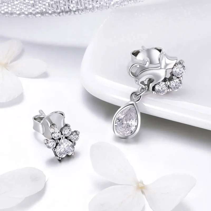 (slika za) Srebrni mačji uhani v slogu Pandora - SCE424 - Ogled 3