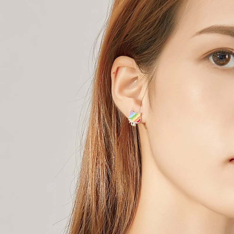 (slika za) Srebrni mavrični mačji uhani v slogu Pandora - SCE823 - Ogled 5