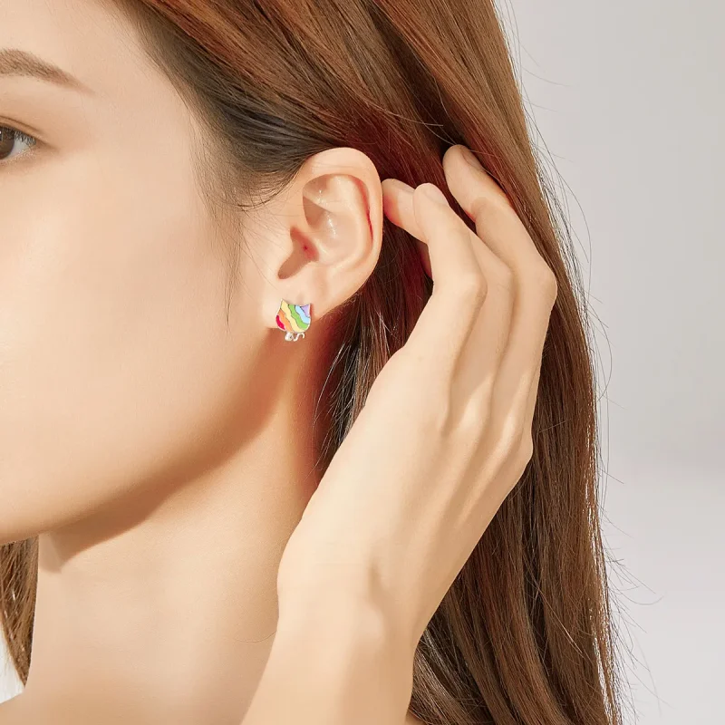 (slika za) Srebrni mavrični mačji uhani v slogu Pandora - SCE823 - Ogled 6