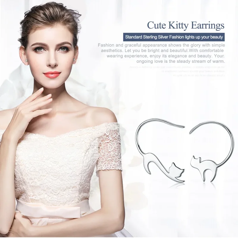 (slika za) Srebrni nagajivi mačji uhani v slogu Pandora - SCE073 - Ogled 2