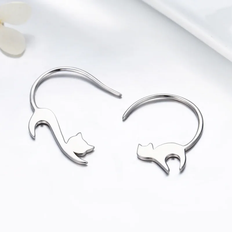 (slika za) Srebrni nagajivi mačji uhani v slogu Pandora - SCE073 - Ogled 4