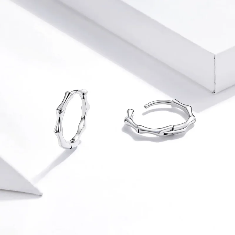 (slika za) Srebrni obročasti uhani iz bambusa v stilu Pandora - SCE988 - Ogled 4