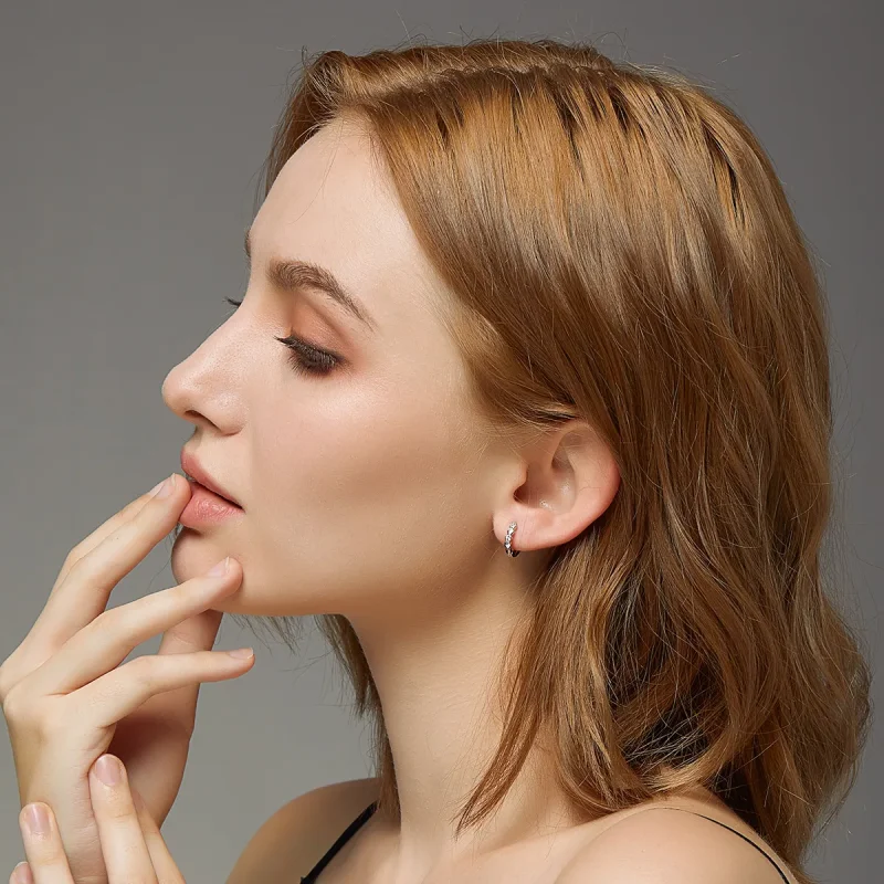 (slika za) Srebrni obročasti uhani v obliki srca v slogu Pandora - SCE777 - Ogled 6