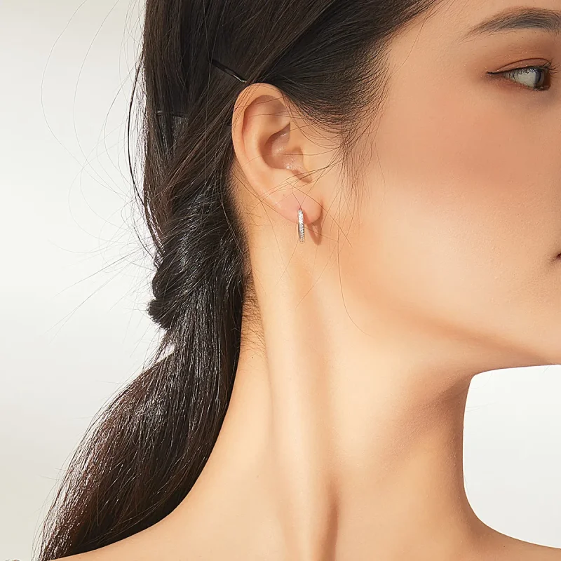 (slika za) Srebrni obročasti uhani v obliki srca v slogu Pandora - SCE868 - Ogled 5