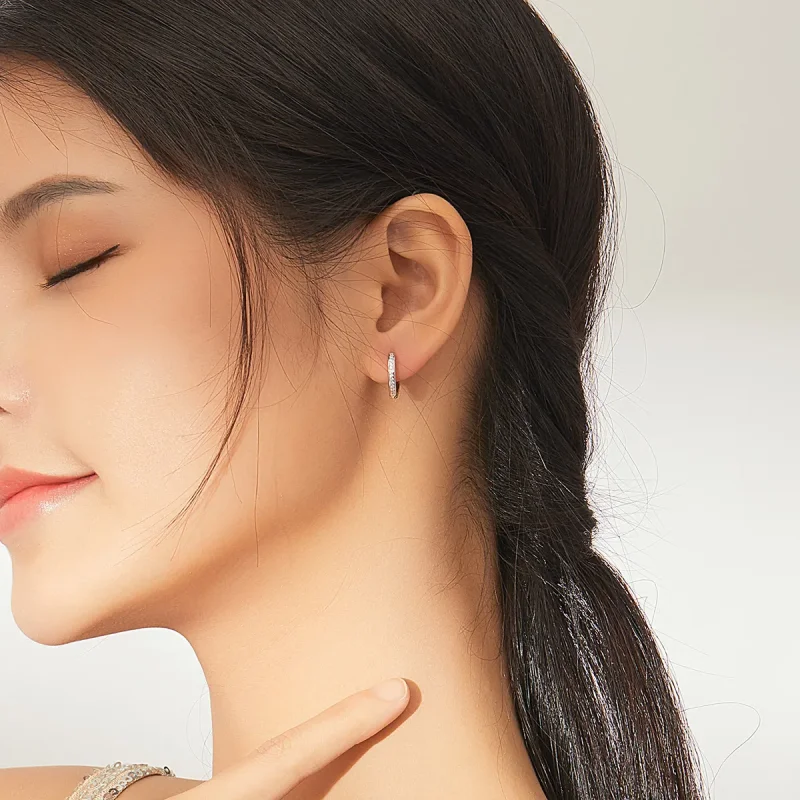 (slika za) Srebrni obročasti uhani v obliki srca v slogu Pandora - SCE868 - Ogled 6