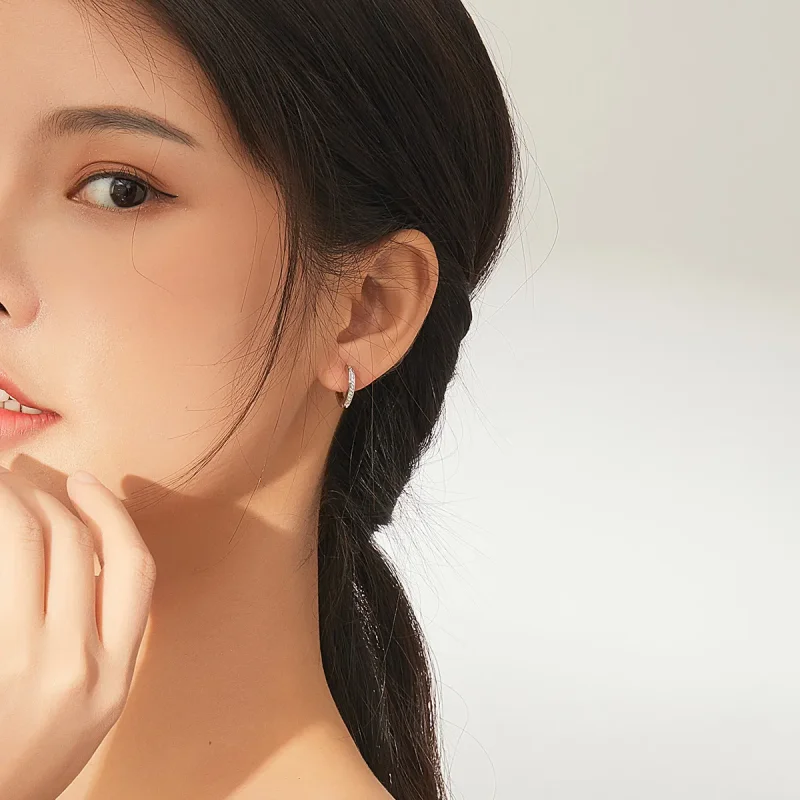 (slika za) Srebrni obročasti uhani v obliki srca v slogu Pandora - SCE868 - Ogled 7