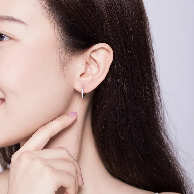 (slika za) Srebrni obročasti uhani v slogu Pandora z geometrijo - BSE162 - Ogled 6