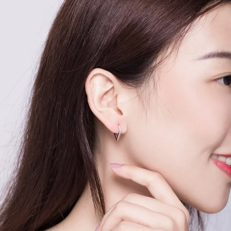 (slika za) Srebrni obročasti uhani v slogu Pandora z geometrijo - BSE162 - Ogled 8