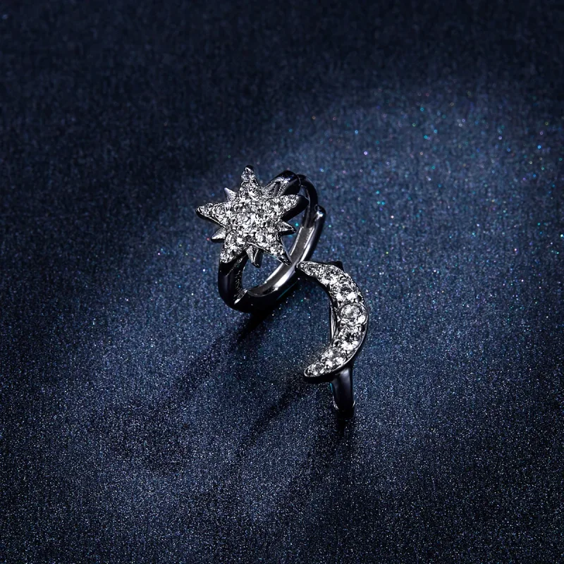 (slika za) Srebrni obročki z luno in zvezdami v slogu Pandora - BSE289 - Ogled 6