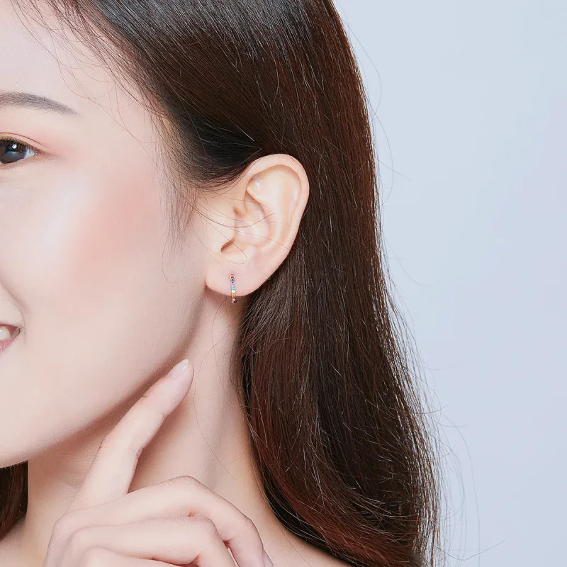 (slika za) Srebrni pisani uhani iz cirkona v slogu Pandora - SCE721 - Ogled 6