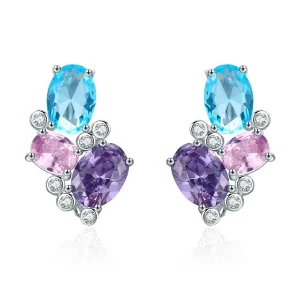 (slika za) Srebrni pisani uhani s cirkoni v slogu Pandora - SCE579