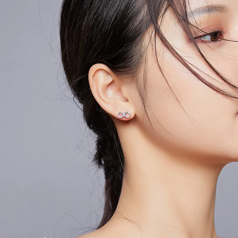 (slika za) Srebrni pisani uhani s simbolom neskončnosti v slogu Pandora - SCE893 - Ogled 5